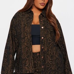Fashion Nova Brown Snake Print Jean Jacket